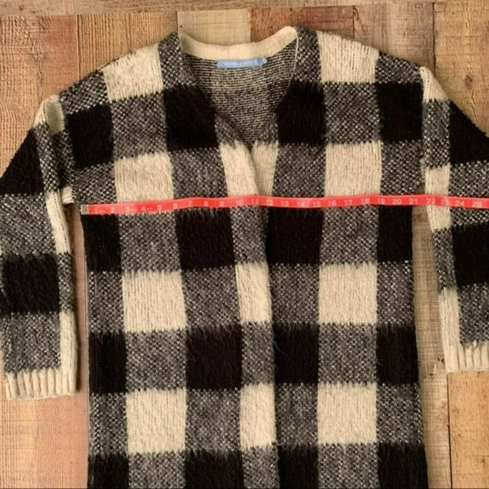 Michelle Nicole black white gray Buffalo plaid checkered long knit cardigan - M - Picture 3 of 6